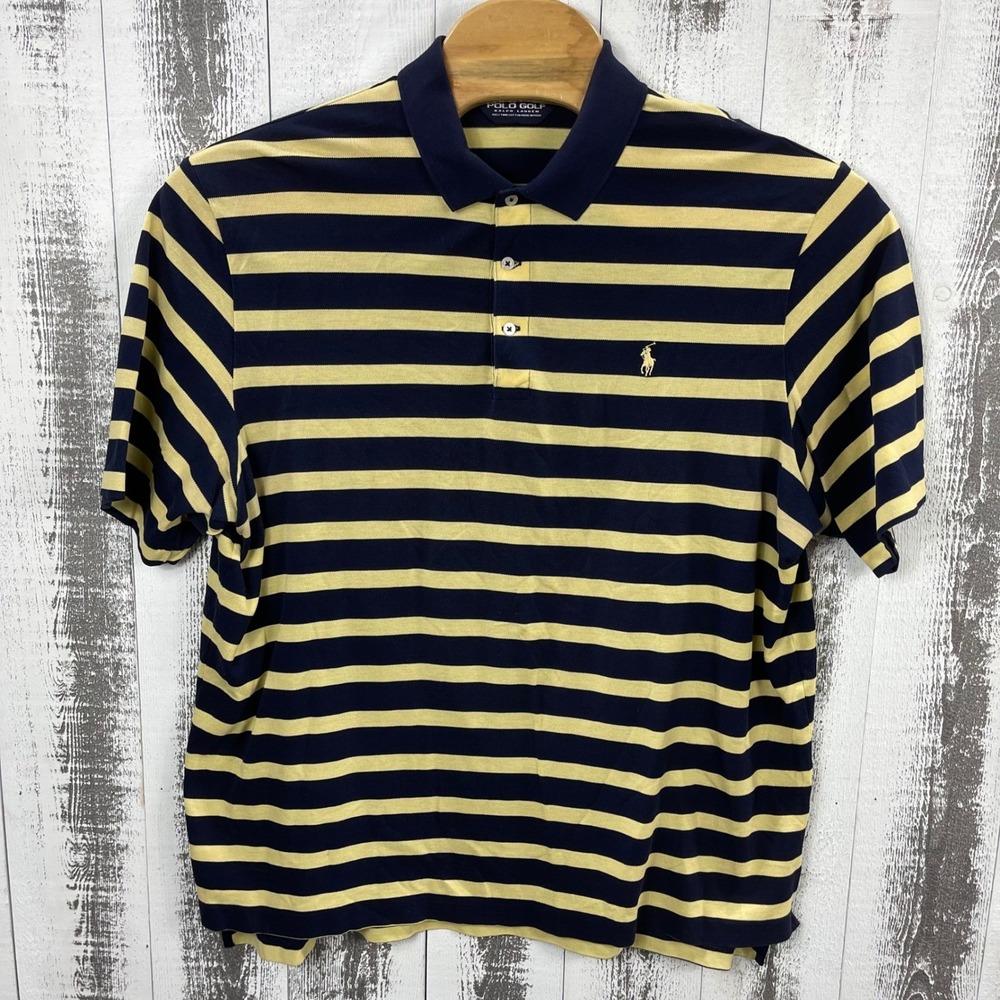 Polo Golf Polo Shirt‎ Men's Large Striped Pima Cotton Navy Yellow